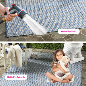 Safavieh Courtyard Contemporary Indoor/Outdoor Runner Rug - Elegant Light Brown And Grey Design For Your Space Blue ,Light Grey 88% Polypropylene,12% Polyester Cy8653-36821-5r