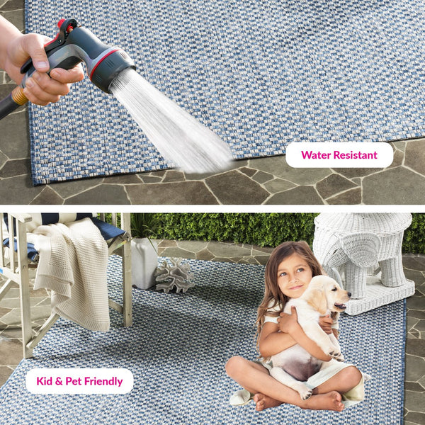 Safavieh Courtyard Contemporary Indoor/Outdoor Runner Rug - Elegant Light Brown And Grey Design For Your Space Blue ,Light Grey 88% Polypropylene,12% Polyester Cy8653-36821-5r