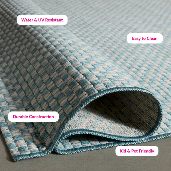 Safavieh Courtyard Contemporary Indoor/Outdoor Runner Rug - Elegant Light Brown And Grey Design For Your Space Blue ,Light Grey 88% Polypropylene,12% Polyester Cy8653-36821-5r