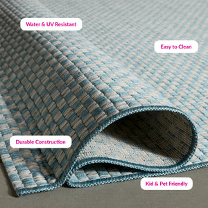 Safavieh Courtyard Contemporary Indoor/Outdoor Runner Rug - Elegant Light Brown And Grey Design For Your Space Turquoise ,Light Grey 88% Polypropylene,12% Polyester Cy8653-37221-218