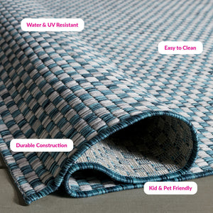 Safavieh Courtyard Contemporary Indoor/Outdoor Runner Rug - Elegant Light Brown And Grey Design For Your Space Turquoise ,Light Grey 88% Polypropylene,12% Polyester Cy8653-37221-218