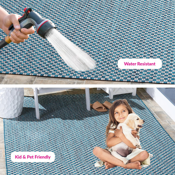 Safavieh Courtyard Contemporary Indoor/Outdoor Runner Rug - Elegant Light Brown And Grey Design For Your Space Turquoise ,Light Grey 88% Polypropylene,12% Polyester Cy8653-37221-218