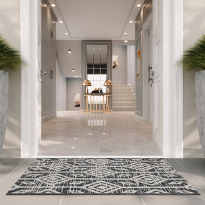 Safavieh Courtyard Santorini Geometric Area Rug – Stylish Tribal Pattern For Indoor & Outdoor Spaces Black ,Grey 85.4% Polypropylene,10.4% Polyester,4.2% Latex Cy8662-37621-28
