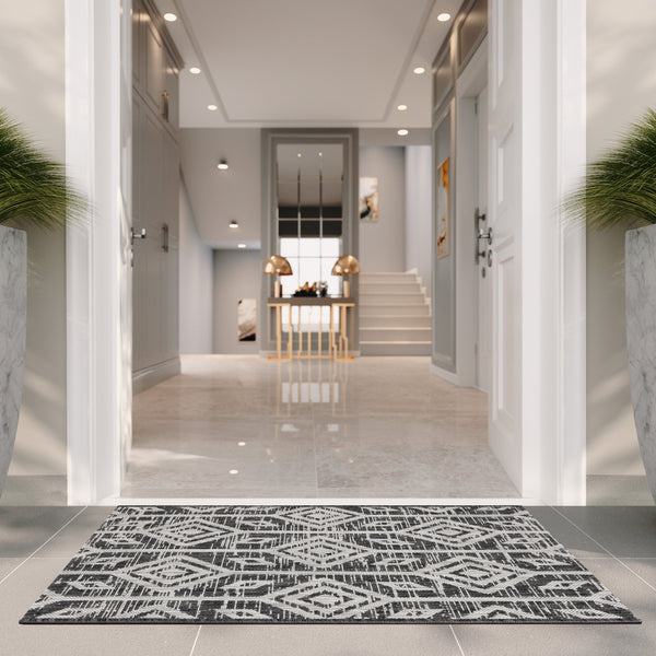 Safavieh Courtyard Santorini Geometric Area Rug – Stylish Tribal Pattern For Indoor & Outdoor Spaces Black ,Grey 85.4% Polypropylene,10.4% Polyester,4.2% Latex Cy8662-37621-28