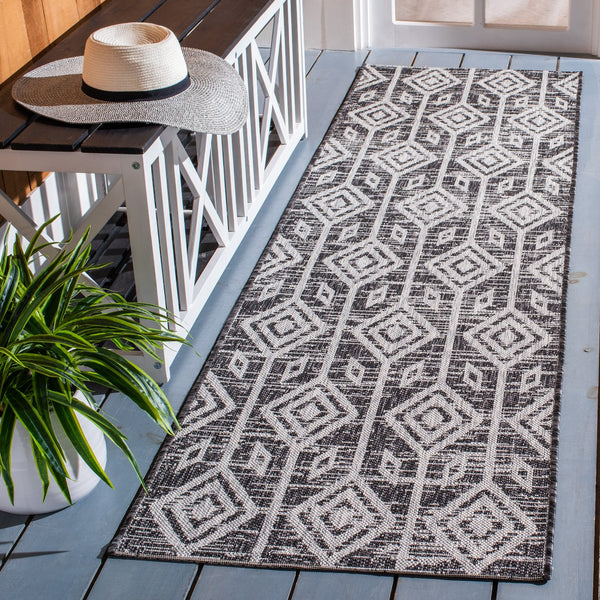 Safavieh Courtyard Santorini Geometric Area Rug – Stylish Tribal Pattern For Indoor & Outdoor Spaces Black ,Grey 85.4% Polypropylene,10.4% Polyester,4.2% Latex Cy8662-37621-28