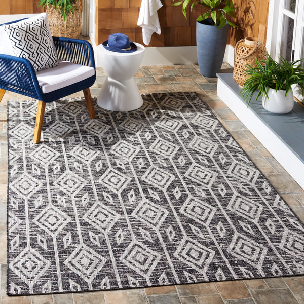 Safavieh Courtyard Santorini Geometric Area Rug – Stylish Tribal Pattern For Indoor & Outdoor Spaces Black ,Grey 85.4% Polypropylene,10.4% Polyester,4.2% Latex Cy8662-37621-28