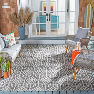 Safavieh Courtyard Santorini Geometric Area Rug – Stylish Tribal Pattern For Indoor & Outdoor Spaces Black ,Grey 85.4% Polypropylene,10.4% Polyester,4.2% Latex Cy8662-37621-28