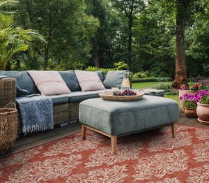 Safavieh Courtyard Elegant Turkish Damask Area Rug - Timeless Navy & Grey Design For Indoor/Outdoor Use Rust ,Grey 88% Polypropylene,12% Polyester Cy8668-36521-6