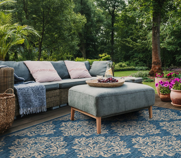 Safavieh Courtyard Elegant Turkish Damask Area Rug - Timeless Navy & Grey Design For Indoor/Outdoor Use Rust ,Grey 88% Polypropylene,12% Polyester Cy8668-36521-6