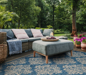 Safavieh Courtyard Exquisite Damask Area Rug - Timeless Elegance For Indoor And Outdoor Spaces, Oeko-tex Certified Blue ,Grey 88% Polypropylene,12% Polyester Cy8668-37221-6