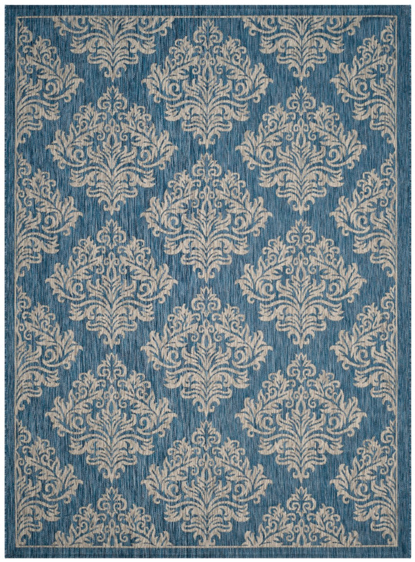 Safavieh Courtyard Exquisite Damask Area Rug - Timeless Elegance For Indoor And Outdoor Spaces, Oeko-tex Certified Blue ,Grey 88% Polypropylene,12% Polyester Cy8668-37221-6