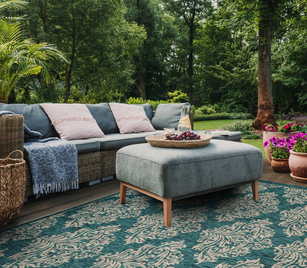 Safavieh Courtyard Elegant Turkish Damask Area Rug - Timeless Navy & Grey Design For Indoor/Outdoor Use Rust ,Grey 88% Polypropylene,12% Polyester Cy8668-36521-6
