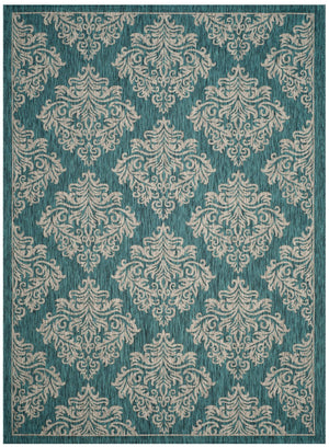 Safavieh Courtyard Exquisite Damask Area Rug - Timeless Elegance For Indoor And Outdoor Spaces, Oeko-tex Certified Blue ,Grey 88% Polypropylene,12% Polyester Cy8668-37221-6