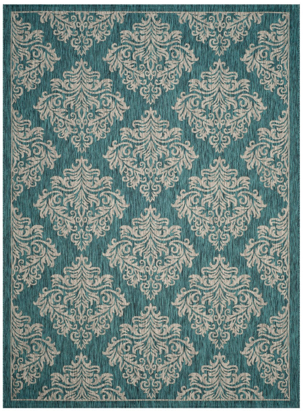 Safavieh Courtyard Exquisite Damask Area Rug - Timeless Elegance For Indoor And Outdoor Spaces, Oeko-tex Certified Blue ,Grey 88% Polypropylene,12% Polyester Cy8668-37221-6