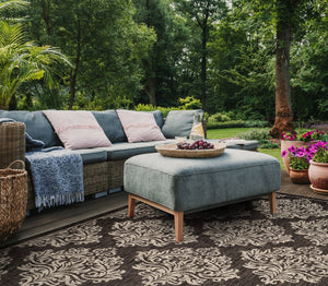 Safavieh Courtyard Elegant Turkish Damask Area Rug - Timeless Navy & Grey Design For Indoor/Outdoor Use Rust ,Grey 88% Polypropylene,12% Polyester Cy8668-36521-6
