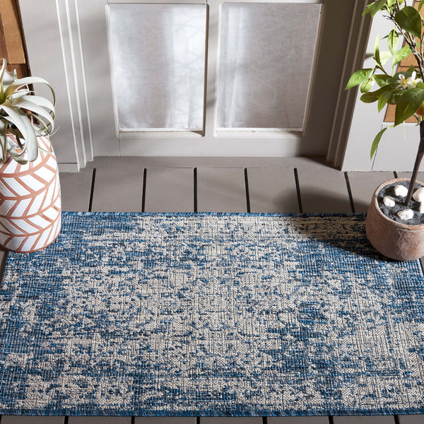 Safavieh Courtyard Power Loomed Area Rug - Elegant Navy And Grey Design For Indoor & Outdoor Spaces Navy ,Grey 88% Polypropylene,12% Polyester Cy8671-368-212