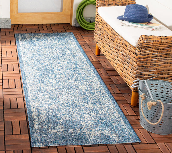 Safavieh Courtyard Power Loomed Area Rug - Elegant Navy And Grey Design For Indoor & Outdoor Spaces Navy ,Grey 88% Polypropylene,12% Polyester Cy8671-368-212