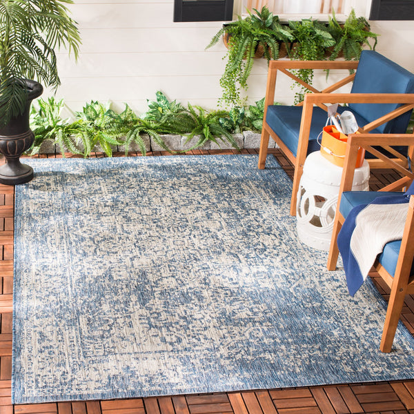 Safavieh Courtyard Power Loomed Area Rug - Elegant Navy And Grey Design For Indoor & Outdoor Spaces Navy ,Grey 88% Polypropylene,12% Polyester Cy8671-368-212