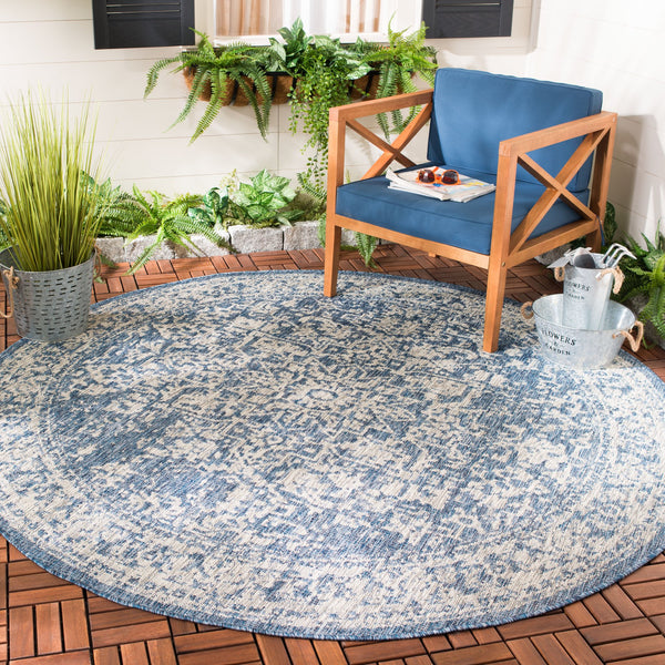 Safavieh Courtyard Power Loomed Area Rug - Elegant Navy And Grey Design For Indoor & Outdoor Spaces Navy ,Grey 88% Polypropylene,12% Polyester Cy8671-368-212