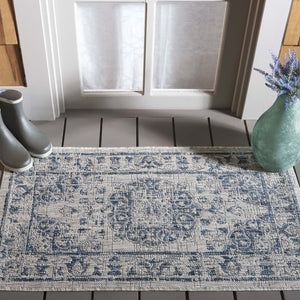 Safavieh Courtyard Exquisite Small Rectangle Area Rug In Grey And Navy, Timeless Elegance For Any Space Grey ,Navy 88% Polypropylene,12% Polyester Cy8679-36812-5