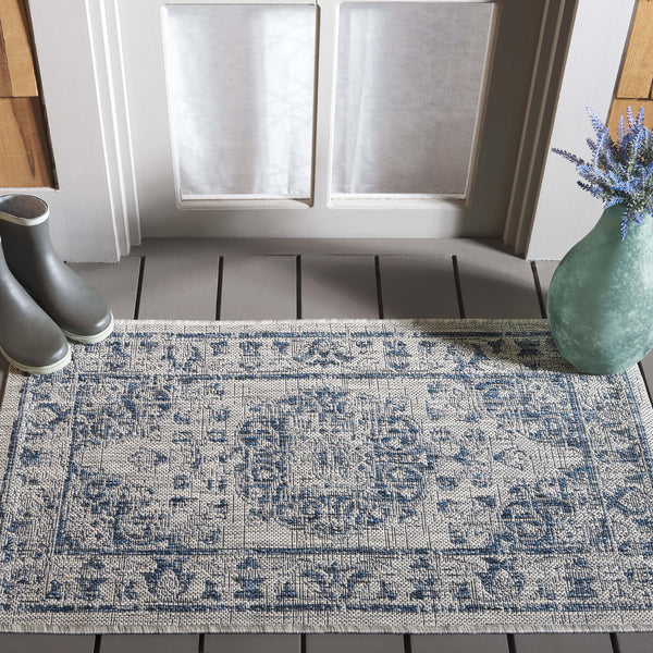 Safavieh Courtyard Exquisite Small Rectangle Area Rug In Grey And Navy, Timeless Elegance For Any Space Grey ,Navy 88% Polypropylene,12% Polyester Cy8679-36812-5