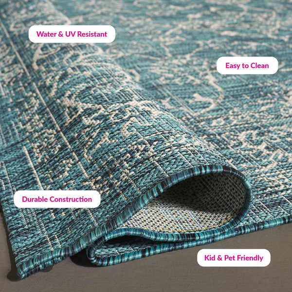 Safavieh Courtyard Exquisite Area Rug - Timeless Elegance In Aqua And Navy For Indoor Or Outdoor Spaces Black ,Ivory 88% Polypropylene,12% Polyester Cy8680-36621-27