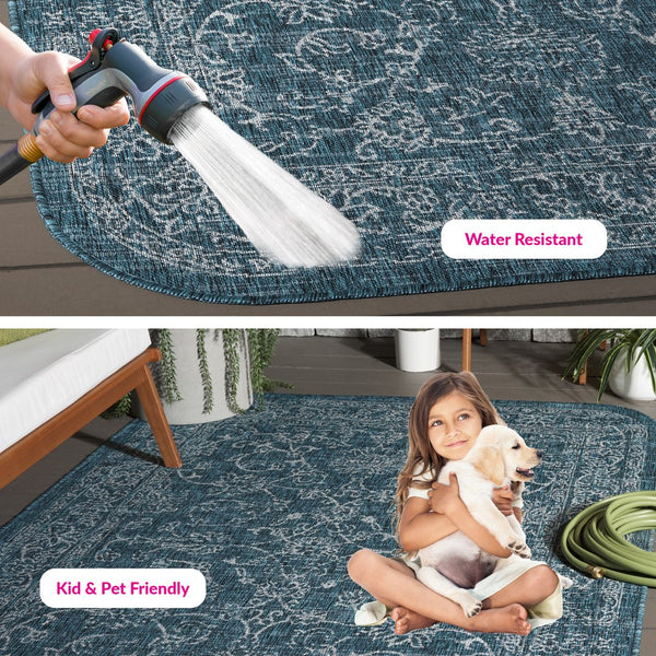 Safavieh Courtyard Coastal Charm Area Rug - Serene Seaside Style For Living Room Or Bedroom Decor Turquoise 88% Polypropylene,12% Polyester Cy8680-37221-5rr