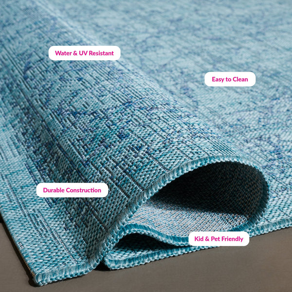 Safavieh Courtyard Exquisite Area Rug - Timeless Elegance In Aqua And Navy For Indoor Or Outdoor Spaces Black ,Ivory 88% Polypropylene,12% Polyester Cy8680-36621-27