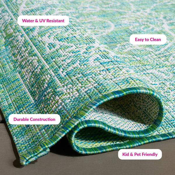 Safavieh Courtyard Exquisite Area Rug - Timeless Elegance In Aqua And Navy For Indoor Or Outdoor Spaces Black ,Ivory 88% Polypropylene,12% Polyester Cy8680-36621-27