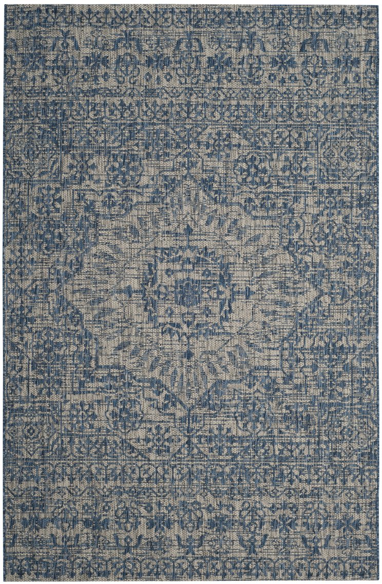 Safavieh Courtyard Grey & Navy Area Rug - Timeless Elegance For Indoor/Outdoor Spaces, 4x5.7 Ft, Durable Design Grey ,Navy 88% Polypropylene,12% Polyester Cy8685-36812-4