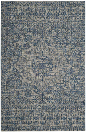 Safavieh Courtyard Grey & Navy Area Rug - Timeless Elegance For Indoor/Outdoor Spaces, 4x5.7 Ft, Durable Design Grey ,Navy 88% Polypropylene,12% Polyester Cy8685-36812-4