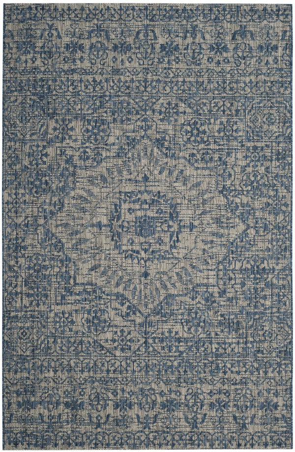 Safavieh Courtyard Grey & Navy Area Rug - Timeless Elegance For Indoor/Outdoor Spaces, 4x5.7 Ft, Durable Design Grey ,Navy 88% Polypropylene,12% Polyester Cy8685-36812-4
