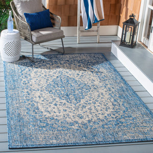 Safavieh Courtyard Power Loomed Area Rug In Serene Blue And Grey - Timeless Elegance For Any Space Navy ,Aqua 85.4% Polypropylene,10.4% Polyester,4.2% Latex Cy8720-39421-4