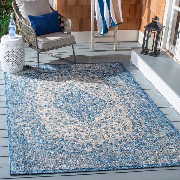 Safavieh Courtyard Power Loomed Area Rug In Serene Blue And Grey - Timeless Elegance For Any Space Navy ,Aqua 85.4% Polypropylene,10.4% Polyester,4.2% Latex Cy8720-39421-4