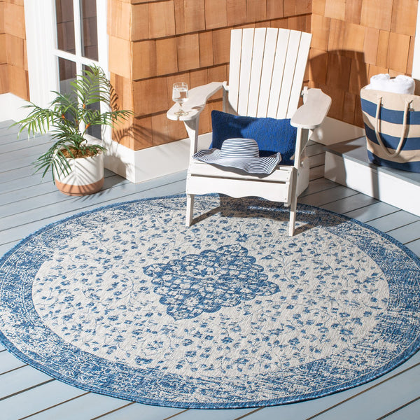 Safavieh Courtyard Power Loomed Area Rug In Serene Blue And Grey - Timeless Elegance For Any Space Navy ,Aqua 85.4% Polypropylene,10.4% Polyester,4.2% Latex Cy8720-39421-4