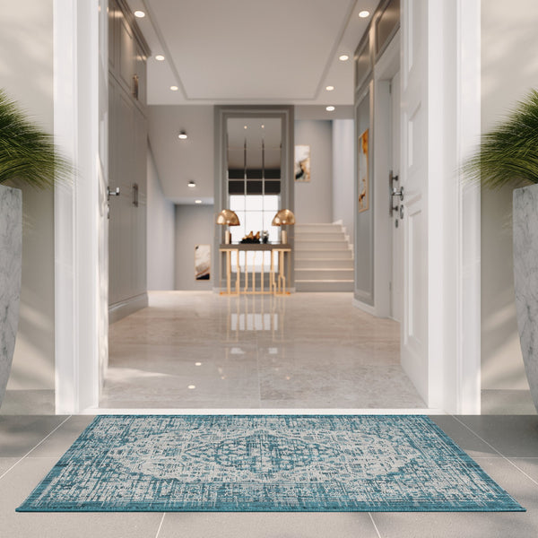 Safavieh Courtyard Power Loomed Area Rug In Serene Blue And Grey - Timeless Elegance For Any Space Navy ,Aqua 85.4% Polypropylene,10.4% Polyester,4.2% Latex Cy8720-39421-4