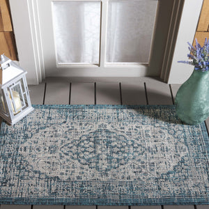Safavieh Courtyard Power Loomed Area Rug In Serene Blue And Grey - Timeless Elegance For Any Space Navy ,Aqua 85.4% Polypropylene,10.4% Polyester,4.2% Latex Cy8720-39421-4
