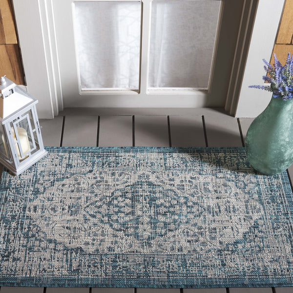 Safavieh Courtyard Power Loomed Area Rug In Serene Blue And Grey - Timeless Elegance For Any Space Navy ,Aqua 85.4% Polypropylene,10.4% Polyester,4.2% Latex Cy8720-39421-4