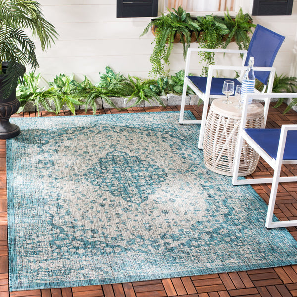 Safavieh Courtyard Power Loomed Area Rug In Serene Blue And Grey - Timeless Elegance For Any Space Navy ,Aqua 85.4% Polypropylene,10.4% Polyester,4.2% Latex Cy8720-39421-4