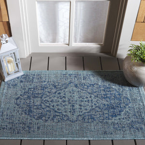 Safavieh Courtyard Power Loomed Area Rug In Serene Blue And Grey - Timeless Elegance For Any Space Navy ,Aqua 85.4% Polypropylene,10.4% Polyester,4.2% Latex Cy8720-39421-4