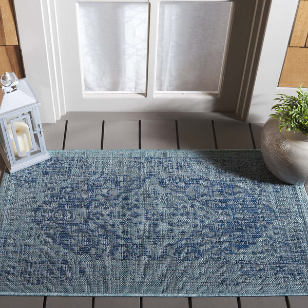 Safavieh Courtyard Power Loomed Area Rug In Serene Blue And Grey - Timeless Elegance For Any Space Navy ,Aqua 85.4% Polypropylene,10.4% Polyester,4.2% Latex Cy8720-39421-4