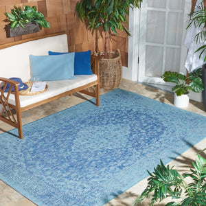 Safavieh Courtyard Power Loomed Area Rug In Serene Blue And Grey - Timeless Elegance For Any Space Navy ,Aqua 85.4% Polypropylene,10.4% Polyester,4.2% Latex Cy8720-39421-4