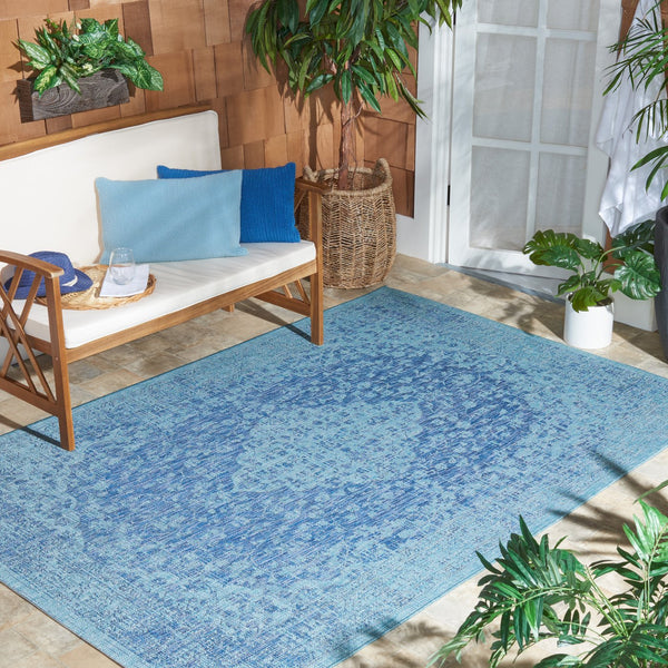 Safavieh Courtyard Power Loomed Area Rug In Serene Blue And Grey - Timeless Elegance For Any Space Navy ,Aqua 85.4% Polypropylene,10.4% Polyester,4.2% Latex Cy8720-39421-4