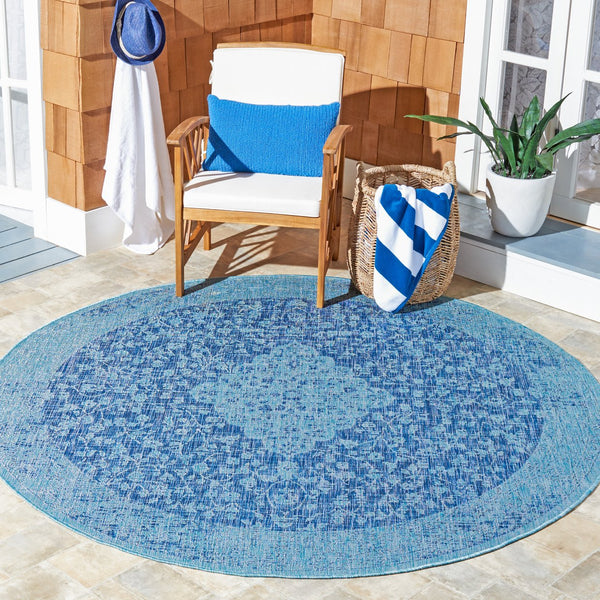 Safavieh Courtyard Power Loomed Area Rug In Serene Blue And Grey - Timeless Elegance For Any Space Navy ,Aqua 85.4% Polypropylene,10.4% Polyester,4.2% Latex Cy8720-39421-4