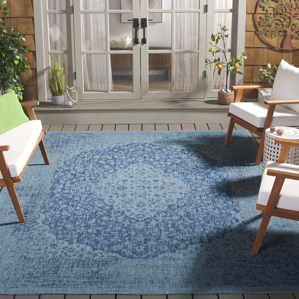 Safavieh Courtyard Power Loomed Area Rug In Serene Blue And Grey - Timeless Elegance For Any Space Navy ,Aqua 85.4% Polypropylene,10.4% Polyester,4.2% Latex Cy8720-39421-4