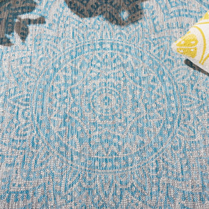 Safavieh Courtyard 9' Square Area Rug With Mandala Design In Light Grey And Teal – Perfect For Any Space Light Grey ,Teal 85.4% Polypropylene,10.4% Polyester,4.2% Latex Cy8734-37212-8sq