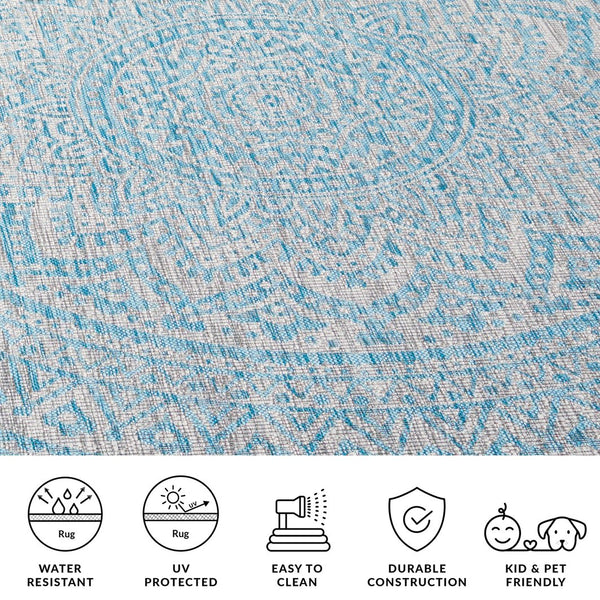 Safavieh Courtyard 9' Square Area Rug With Mandala Design In Light Grey And Teal – Perfect For Any Space Light Grey ,Teal 85.4% Polypropylene,10.4% Polyester,4.2% Latex Cy8734-37212-8sq