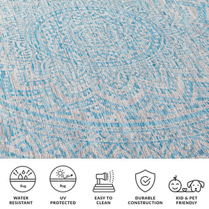 Safavieh Courtyard 9' Square Area Rug With Mandala Design In Light Grey And Teal – Perfect For Any Space Ivory ,Soft Pink 88% Polypropylene,12% Polyester Cy8734-56212-5