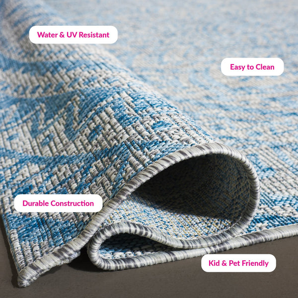 Safavieh Courtyard 9' Square Area Rug With Mandala Design In Light Grey And Teal – Perfect For Any Space Light Grey ,Fuchsia 88% Polypropylene,12% Polyester Cy8734-39712-4r