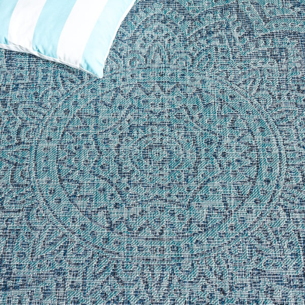 Safavieh Courtyard 9' Square Area Rug With Mandala Design In Light Grey And Teal – Perfect For Any Space Light Grey ,Teal 85.4% Polypropylene,10.4% Polyester,4.2% Latex Cy8734-37212-8sq